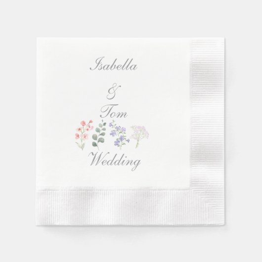 ロマンティックな野の花の植物学的な結婚式パーティー 縁ありカクテルナプキン (正面)