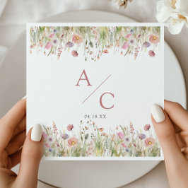 ロマンティックな野の花の結婚式モノグラム スタンダードカクテルナプキン