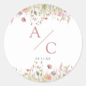 ロマンティックな野の花の結婚式モノグラム ラウンドシール (正面)