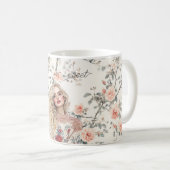 ロマンティックな金髪の女の子 桃色のバラの花 コーヒーマグカップ (正面右)
