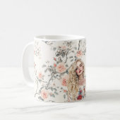 ロマンティックな金髪の女の子 桃色のバラの花 コーヒーマグカップ (正面左)