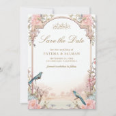ロマンティックな鳥のピンクの花嫁衣裳イスラム教徒の結婚式 セーブザデート (正面)