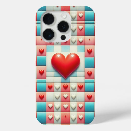 ロマンティックな3D赤いハートのスマホケース - パステルモザイク Case-Mate iPhoneケース (裏面)