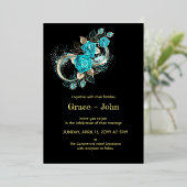 ロマンティックアクアフローラデザイン 箔招待状 (立ち正面)