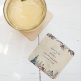 ロマンティックウィンターウェディングスクエア紙コースター スクエアペーパーコースター