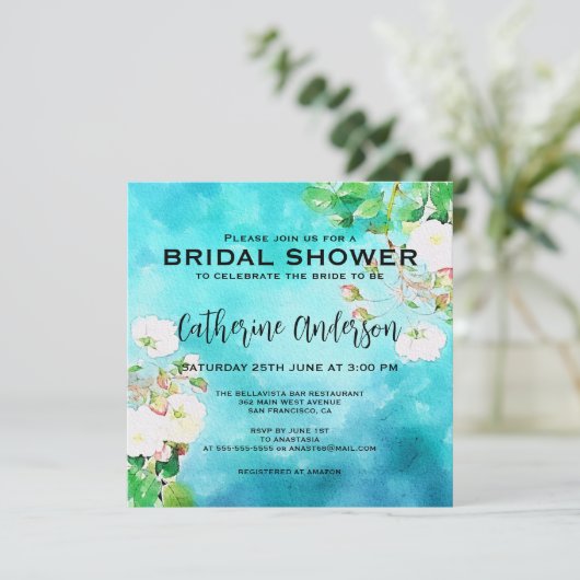 ロマンティックウォーターカラーアートホワイトローズブライダルシャワー 招待状 (スタンド正面)