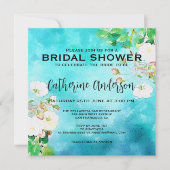 ロマンティックウォーターカラーアートホワイトローズブライダルシャワー 招待状 (正面)