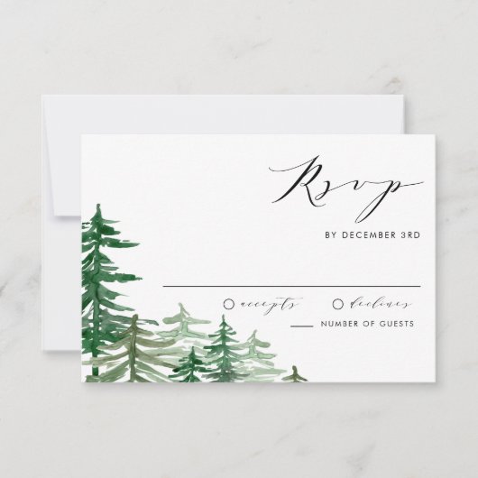 ロマンティックウォーターカラーウッドランド春の結婚式 出欠カード (正面)