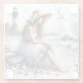 ロマンティックウォーターカラーガールバイライトハウス ガラスコースター (裏面)