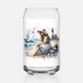 ロマンティックウォーターカラーガールバイライトハウス ガラス缶 (正面)