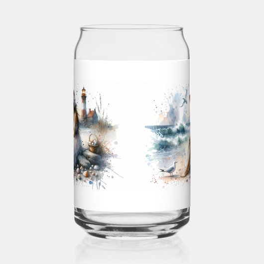 ロマンティックウォーターカラーガールバイライトハウス ガラス缶 (左)