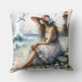 ロマンティックウォーターカラーガールバイライトハウス クッション (裏面)