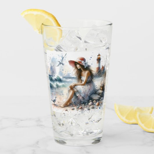 ロマンティックウォーターカラーガールバイライトハウス タンブラーグラス (アイス正面)