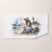 ロマンティックウォーターカラーガールバイライトハウス バスタオルセット (ハンドタオル)