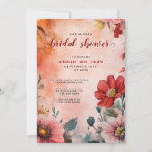 ロマンティックウォーターカラーサンセットフローラブライダルシャワー 招待状 (正面)