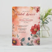 ロマンティックウォーターカラーサンセットフローラブライダルシャワー 招待状 (スタンド正面)