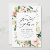 ロマンティックウォーターカラーピーチ花模様ブライダルシャワー 招待状 (正面)