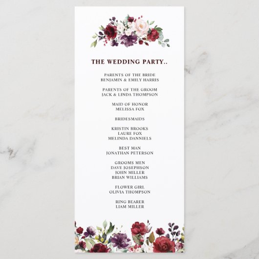 ロマンティックウォーターカラーブルゴーニュレッド赤面バラフローラ プログラム (裏面)