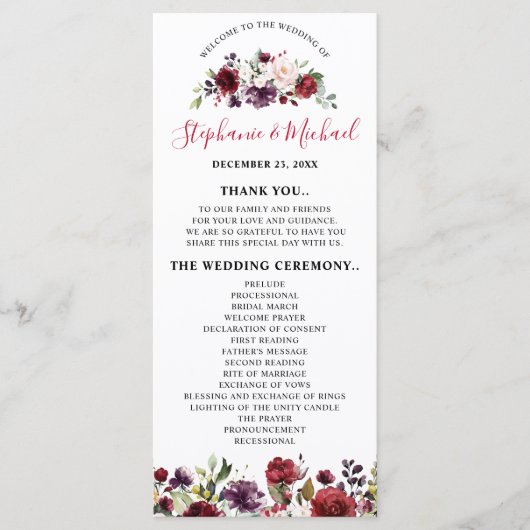 ロマンティックウォーターカラーブルゴーニュレッド赤面バラフローラ プログラム (正面)