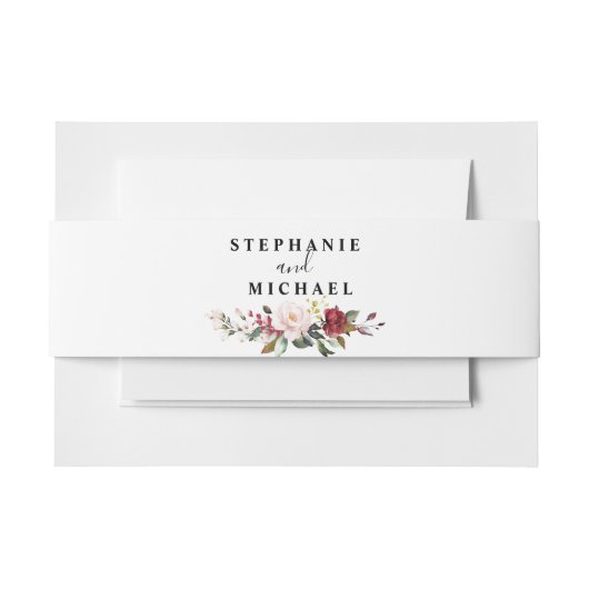 ロマンティックウォーターカラーブルゴーニュレッド赤面バラフローラ 招待状ベリーバンド (正面例)