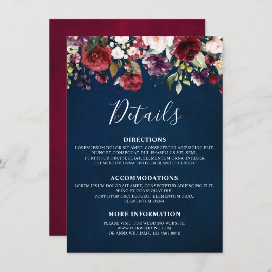 ロマンティックウォーターカラーブルゴーニュ赤海軍フローラ エンクロージャーカード (正面/裏面)