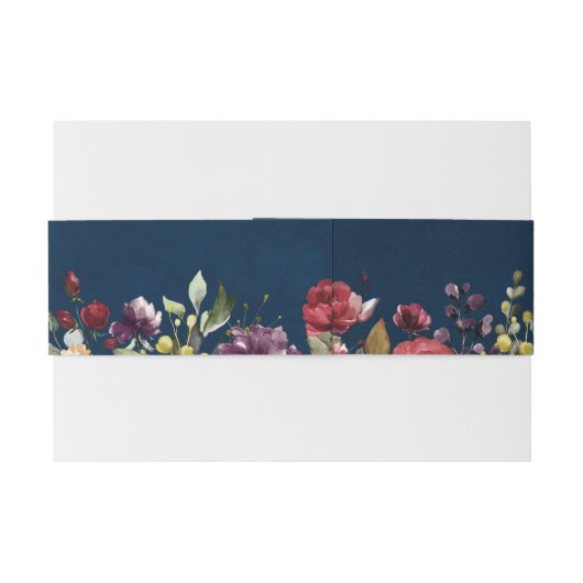 ロマンティックウォーターカラーブルゴーニュ赤海軍フローラ 招待状ベリーバンド (裏面例)