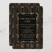 ロマンティックオールドハリウッドブラック素晴らしニューイヤーパーティー 招待状 (正面/裏面)