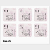 ロマンティックカフェイラスト結婚記念モノグラム スクエアシール (シート)