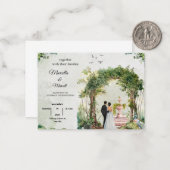 ロマンティックガーデンアーチの水彩結婚式招待状 ノートカード (正面/裏面インサイチュ)
