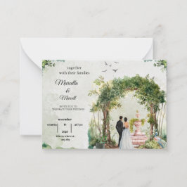 ロマンティックガーデンアーチの水彩結婚式招待状 ノートカード