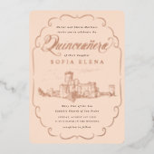 ロマンティックキャッスルファンタジークインセアニラ金ゴールド 箔招待状 (正面)