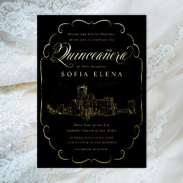 ロマンティックキャッスルファンタジークインセアニラ金ゴールド 箔招待状