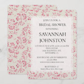 ロマンティッククリームピンクグリッター フラワーブライダルシャワー 招待状 (正面/裏面)