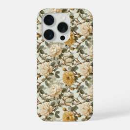 ロマンティッククリームローズベージュフラワーパターン iPhone 15 PROケース