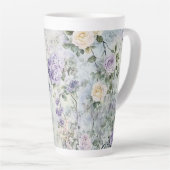 ロマンティッククリーム紫の花 カフェラテマグ (右アングル)