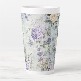 ロマンティッククリーム紫の花 カフェラテマグ