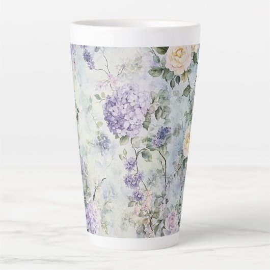 ロマンティッククリーム紫の花 カフェラテマグ (正面)