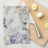 ロマンティッククリーム紫の花 キッチンタオル (四つ折り)