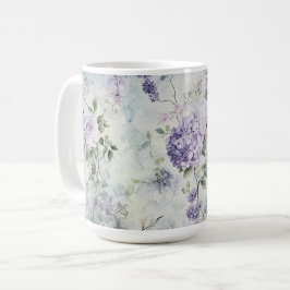 ロマンティッククリーム紫の花 コーヒーマグカップ