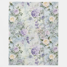 ロマンティッククリーム紫の花 フリースブランケット