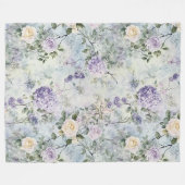 ロマンティッククリーム紫の花 フリースブランケット (正面(横))