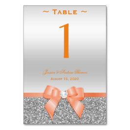 ロマンティックコーラルボウ&シルバーグリッターテーブル番号 テーブルナンバー