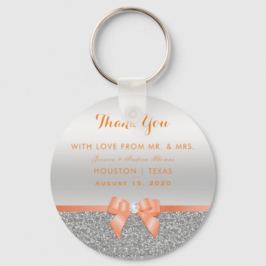 ロマンティックコーラルボウ&シルバーグリッター結婚ズ キーホルダー (正面)