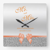 ロマンティックコーラルボウ&シルバーグリッター結婚ズ