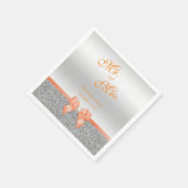 ロマンティックコーラルボウ&シルバーグリッター結婚ズ スタンダードカクテルナプキン (角)