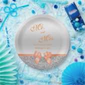 ロマンティックコーラルボウ&シルバーグリッター結婚ズ ペーパープレート (パーティー)