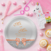 ロマンティックコーラルボウ&シルバーグリッター結婚ズ ペーパープレート (パーティー)