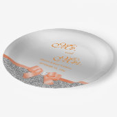 ロマンティックコーラルボウ&シルバーグリッター結婚ズ ペーパープレート (アングル)