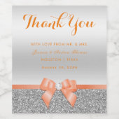 ロマンティックコーラルボウ&シルバーグリッター結婚ズ ワインラベル (シングルラベル)