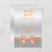 ロマンティックコーラルボウ&シルバーグリッターRsvp 出欠カード (正面/裏面)